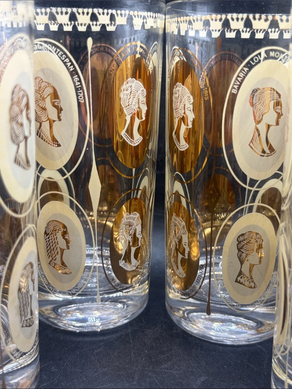 Set 4 Vintage Mid-Century Modern Courtesan / Royal Ladies Highball Glasses Cups